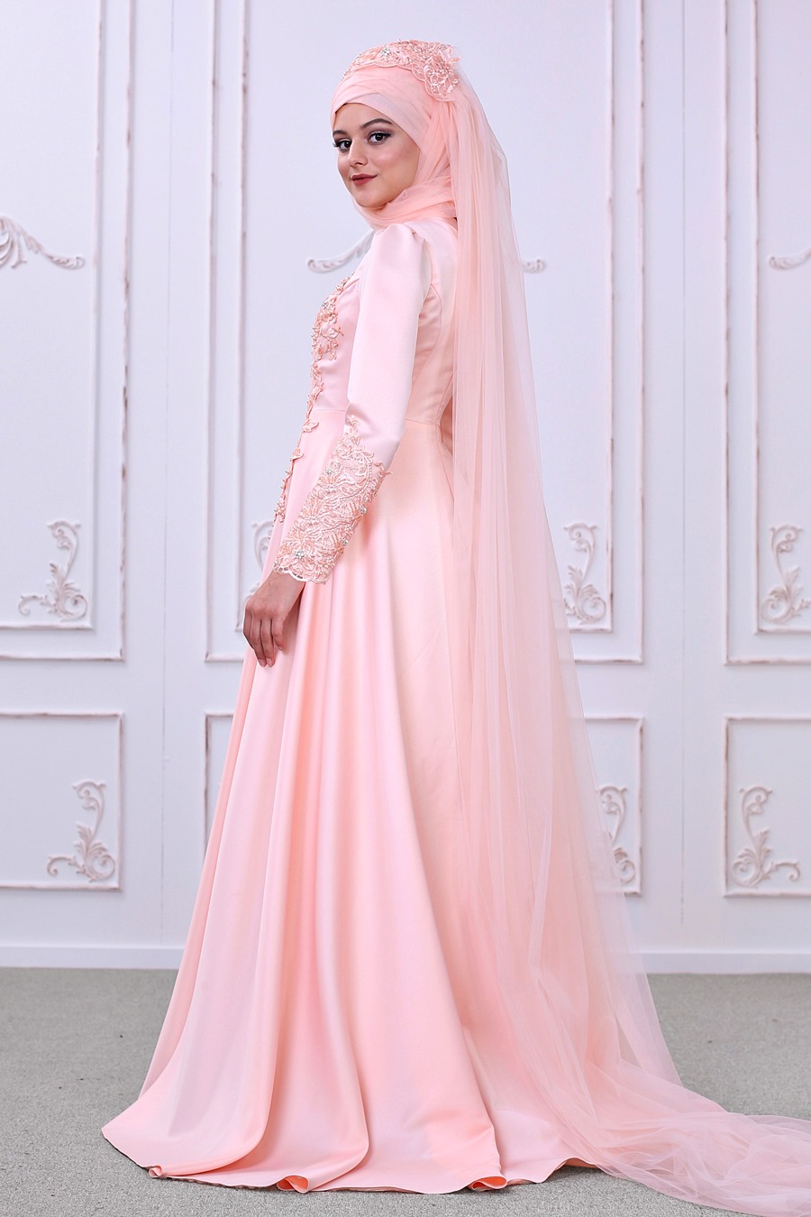 SALMON COLOR EVENING DRESS