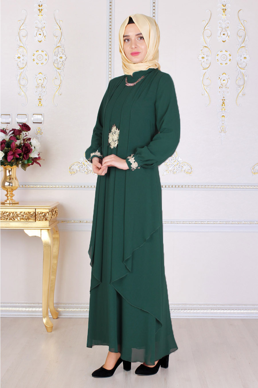 green lace gown