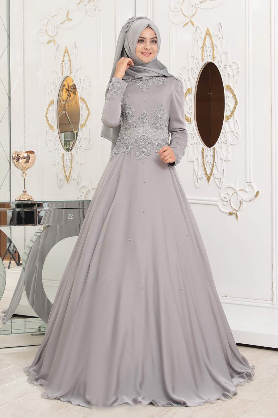 GREY EVENING DRESS