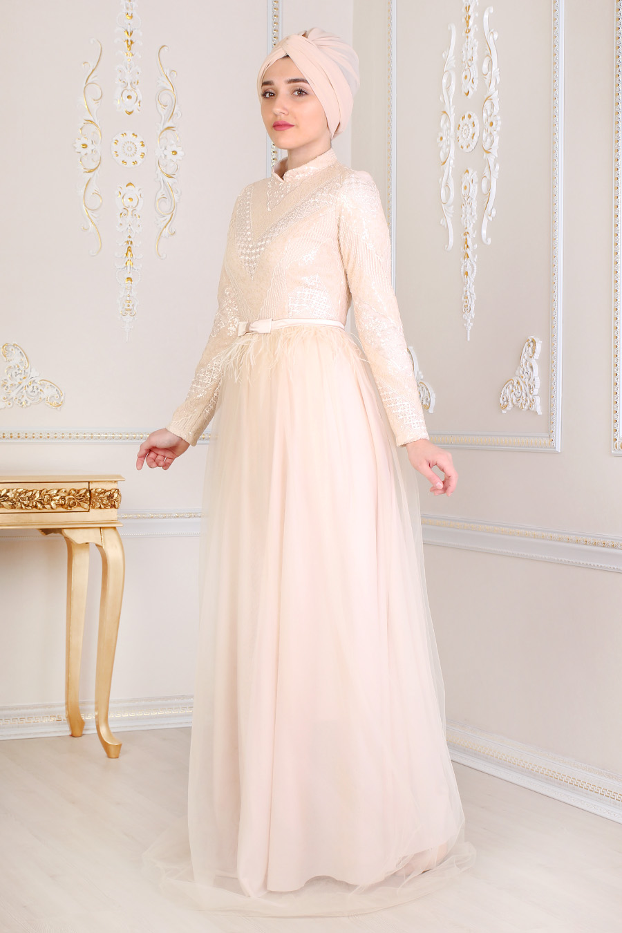 Ecru Color Evening Dress