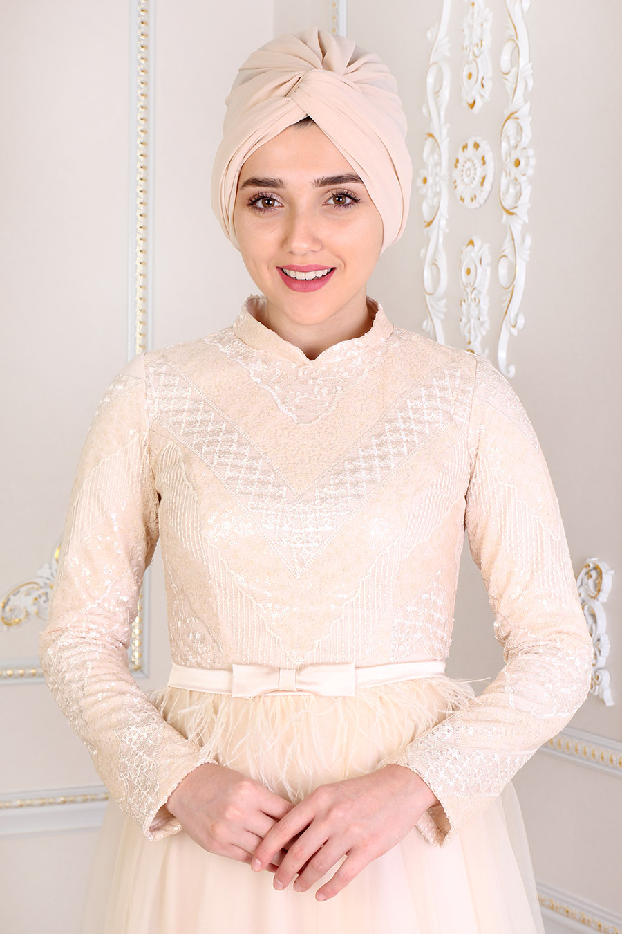 Ecru Color Evening Dress