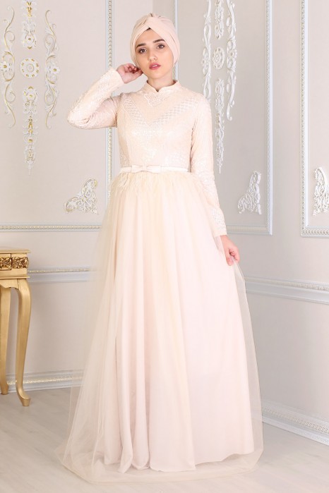 Ecru Color Evening Dress