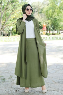 khaki skirt cardigan