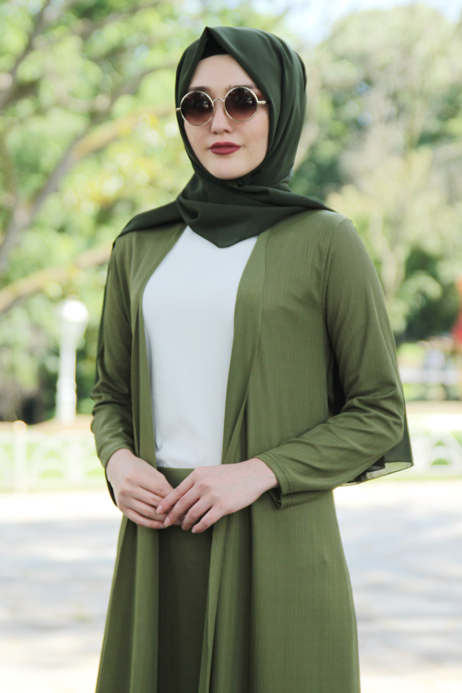 khaki skirt cardigan