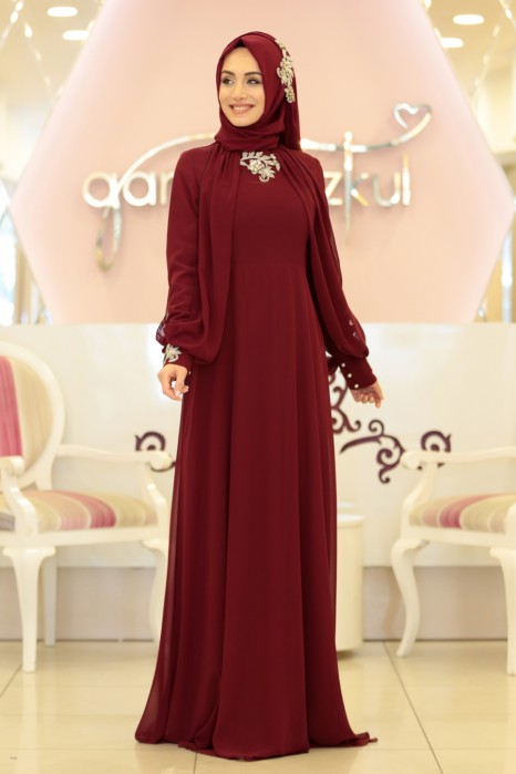 CLARET RED EVENING DRESS