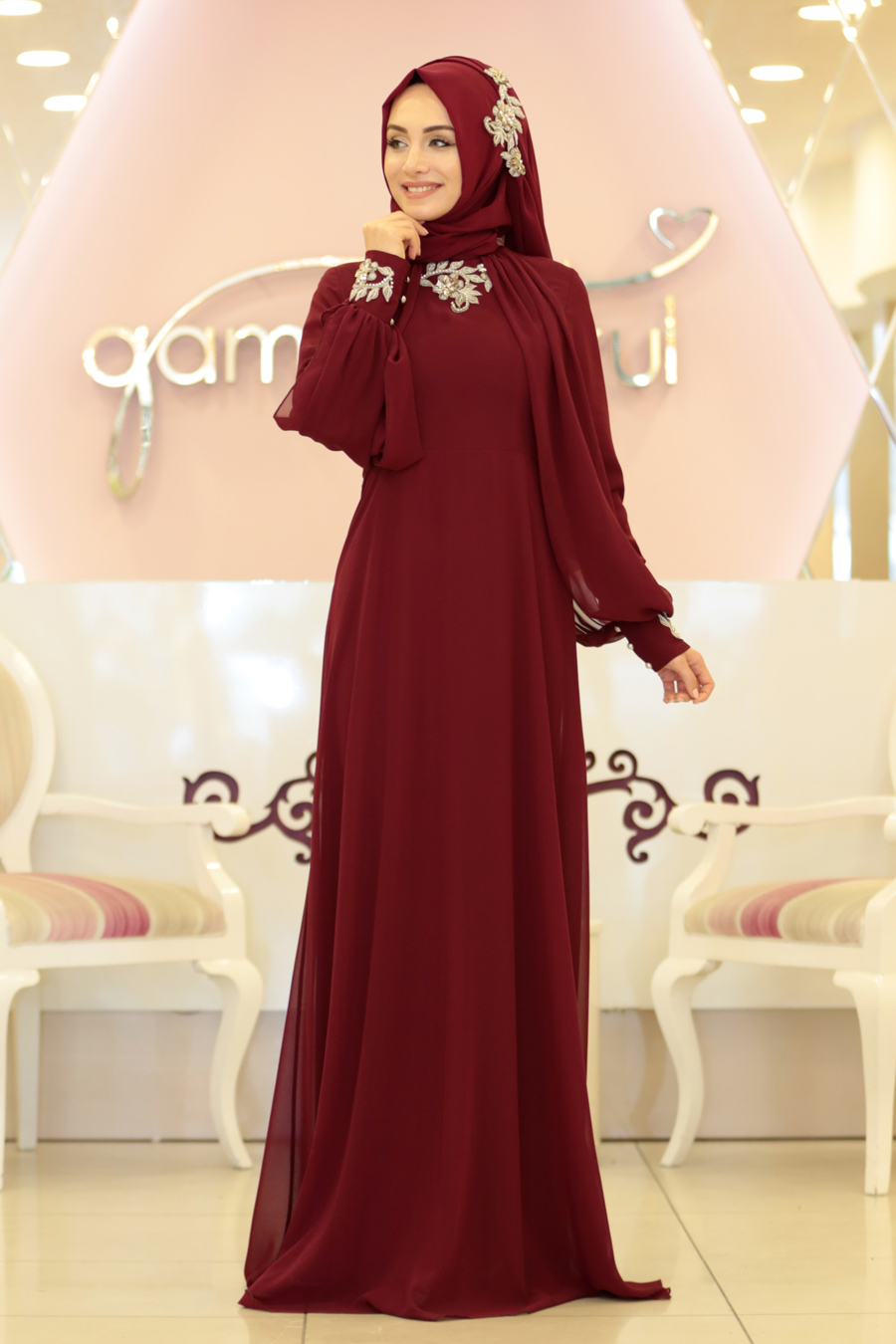 CLARET RED EVENING DRESS
