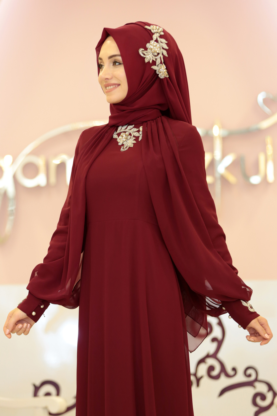 CLARET RED EVENING DRESS