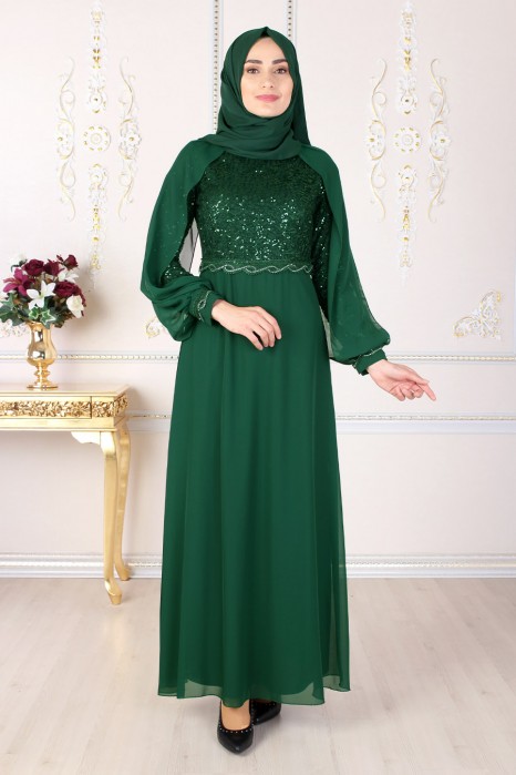 GREEN EVENING DRESS
