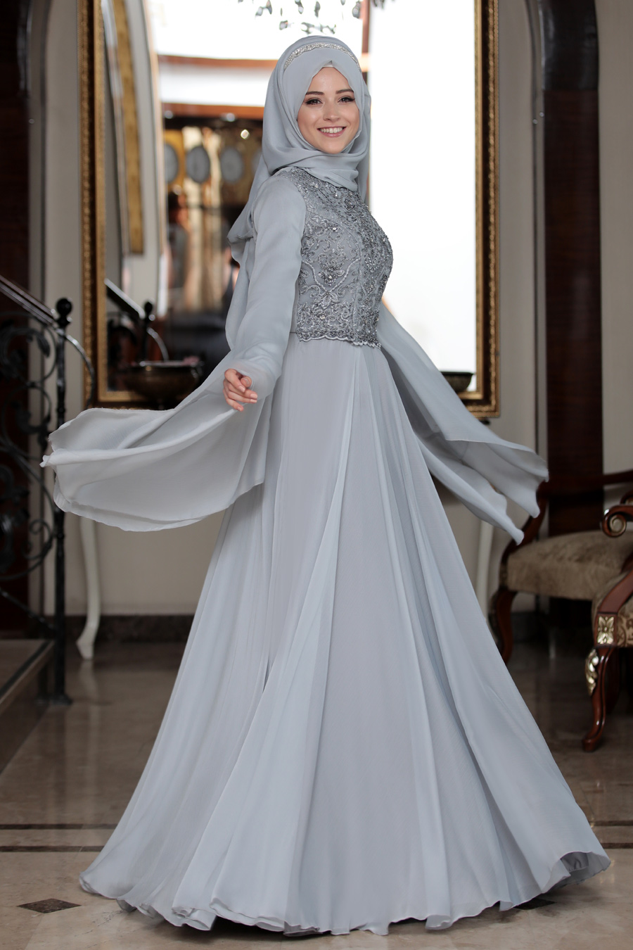 GREY EVENING DRESS