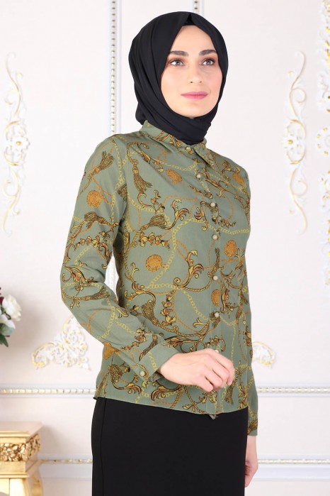 PATTERNED KHAKI BLOUSE