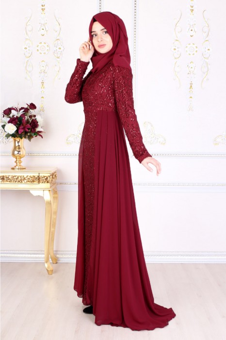CLARET RED EVENING DRESS