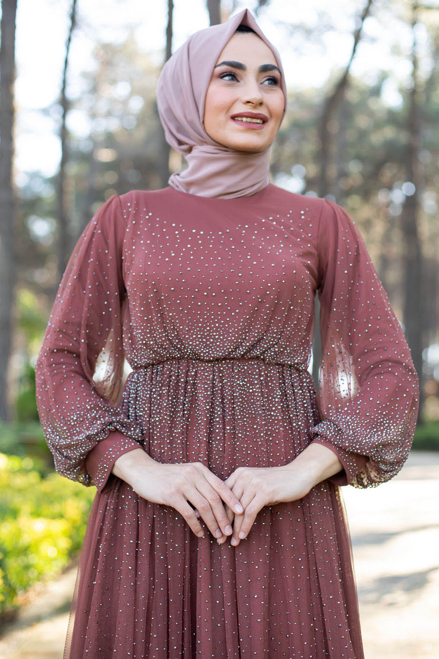 BRICK COLOR EVENING DRESS  