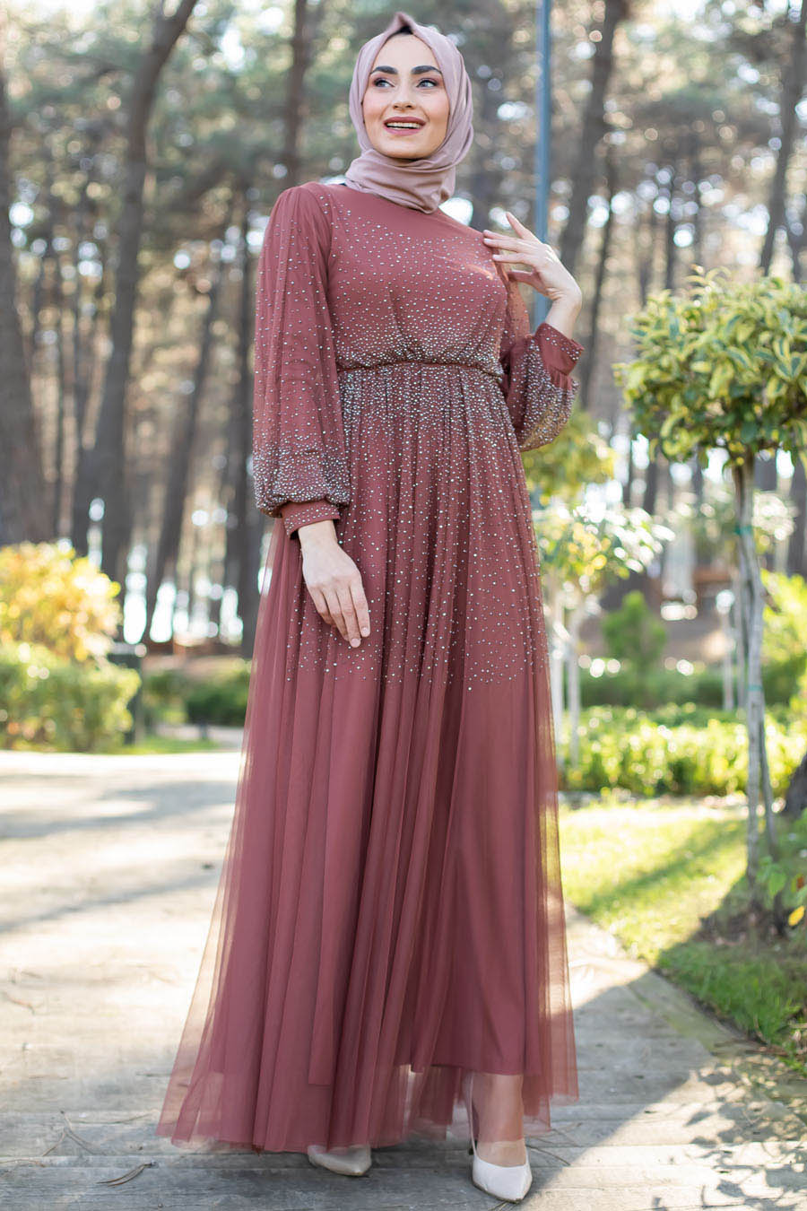 BRICK COLOR EVENING DRESS  