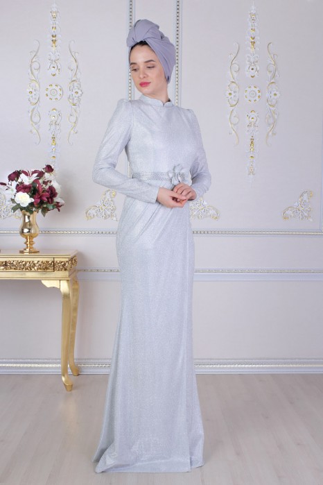 Silver Color Evening Dress