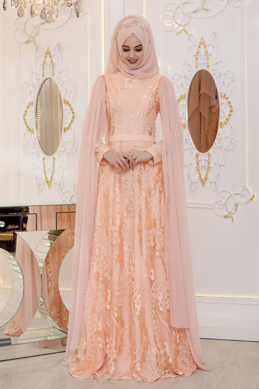 Salmon Color  Evening Dress