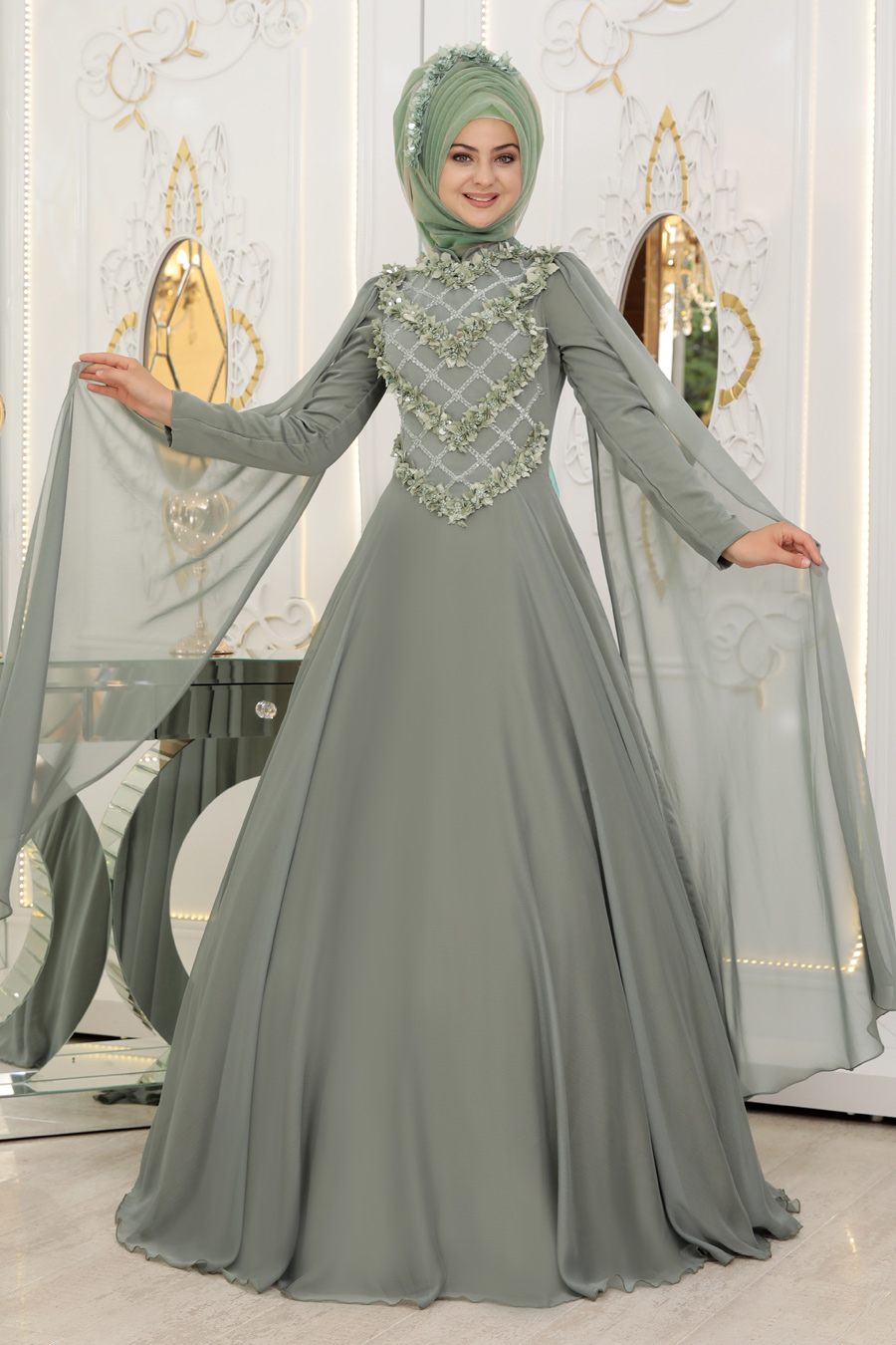 GREEN EVENING DRESS