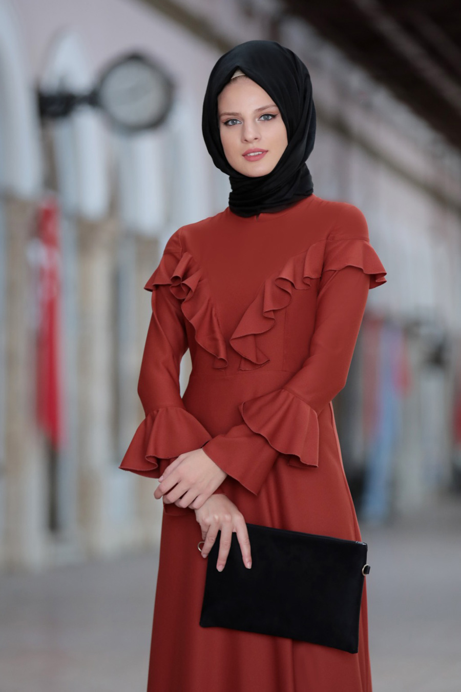 brick red color dress