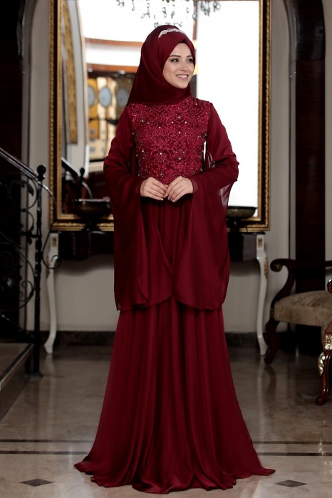 CLARET RED EVENING DRESS