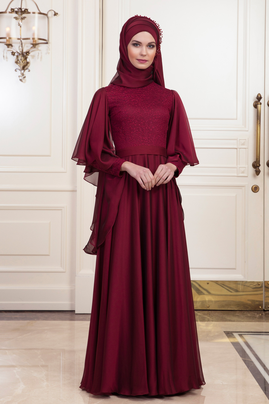 DILA CLARET RED EVENING DRESS