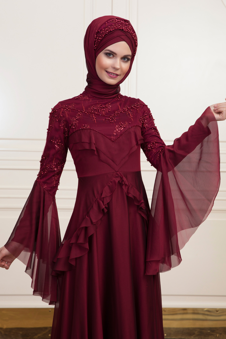 HAYAL CLARET RED EVENING DRESS