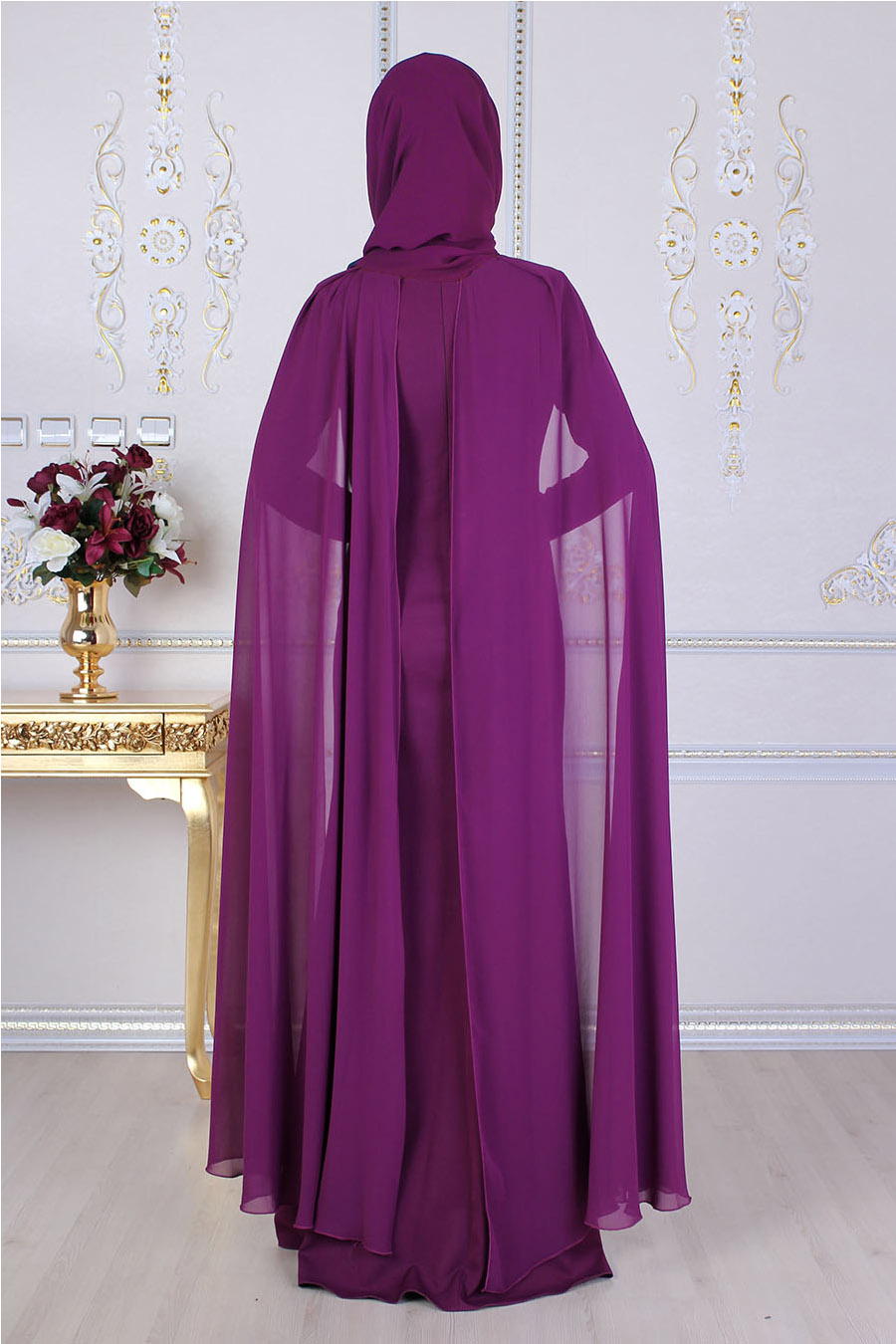 SEQUIN DETAILED PURPLE EVENING DRESS