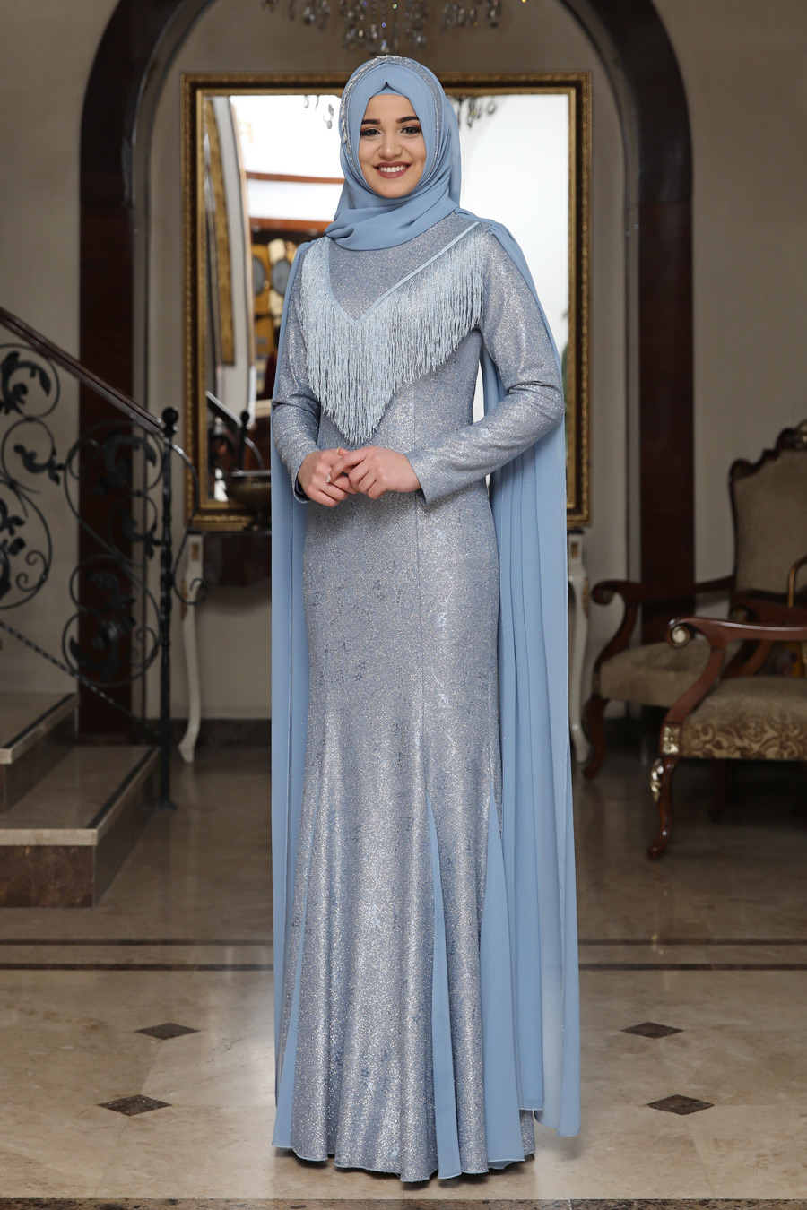 INDIGO COLOR  EVENING DRESS