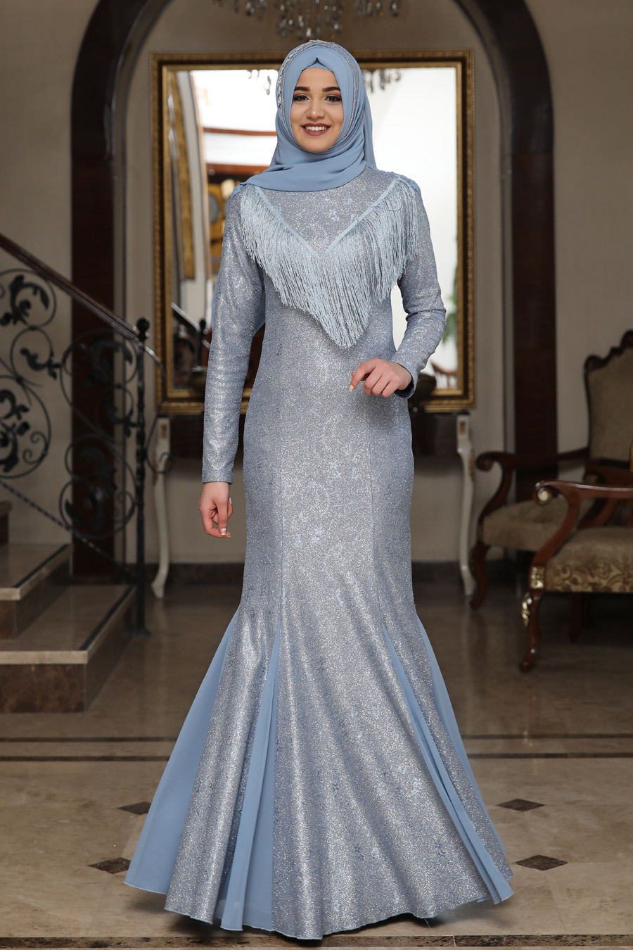 INDIGO COLOR  EVENING DRESS