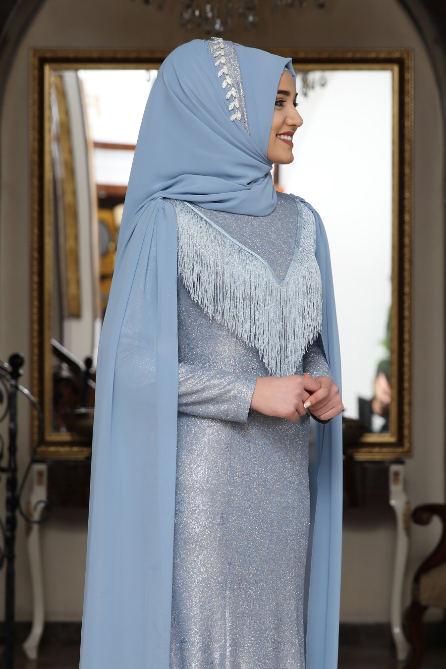 INDIGO COLOR  EVENING DRESS