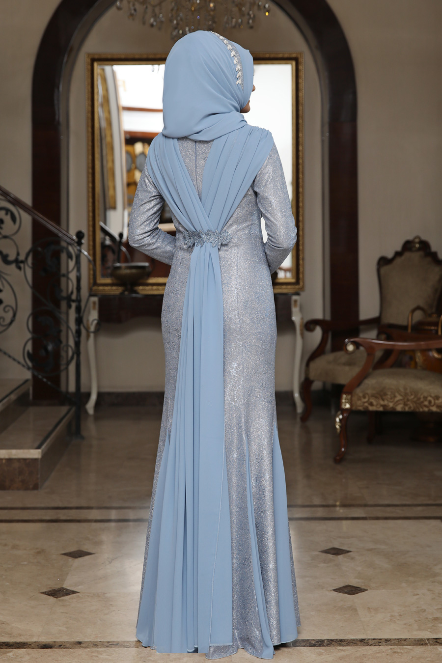 INDIGO COLOR  EVENING DRESS