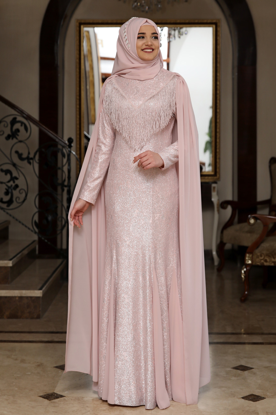 SALMON COLOR  EVENING DRESS