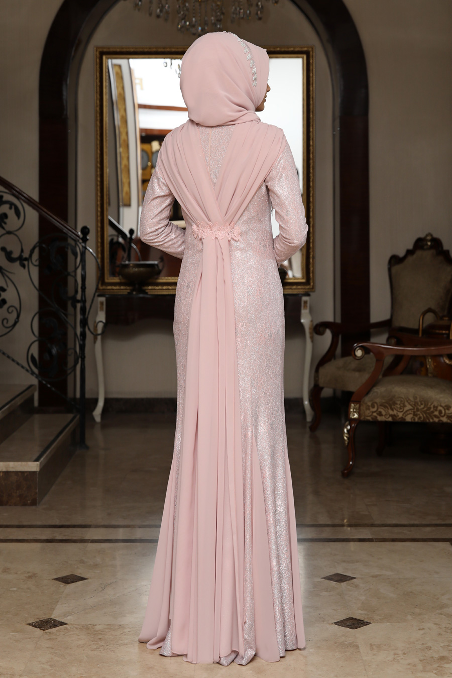 SALMON COLOR  EVENING DRESS