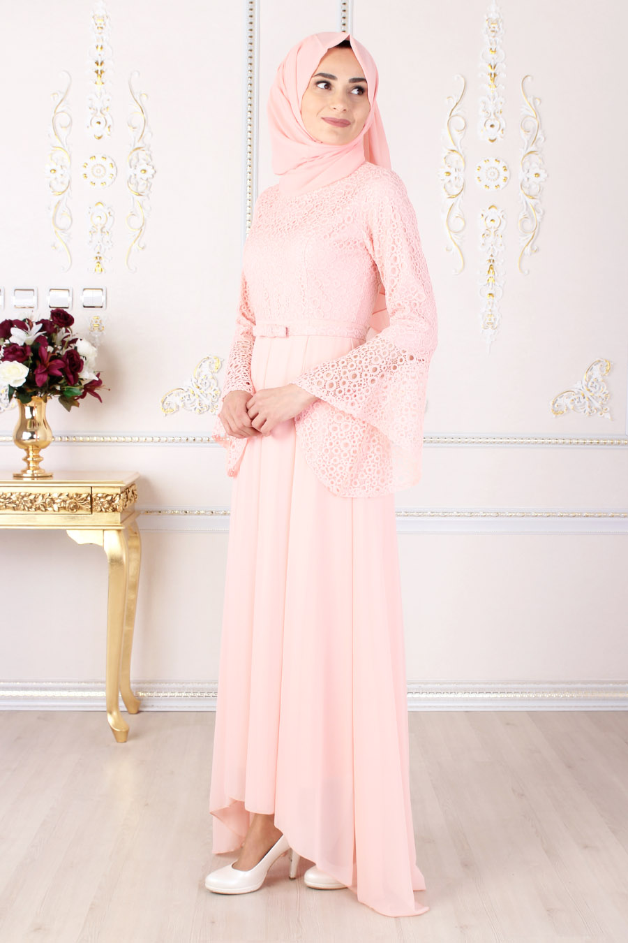 SALMON COLOR  EVENING DRESS