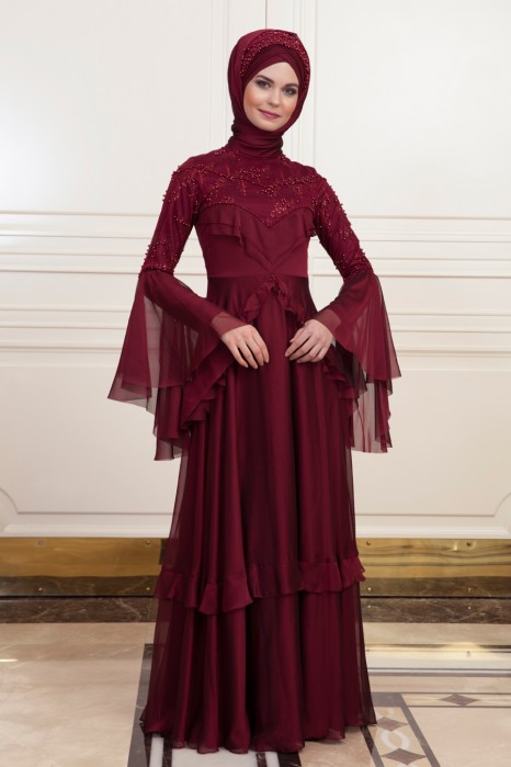 HAYAL CLARET RED EVENING DRESS