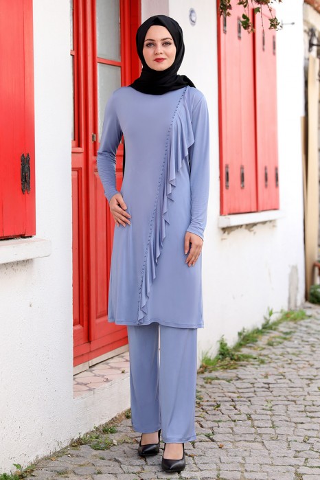 BABY BLUE TUNIC AND PANT SUIT     