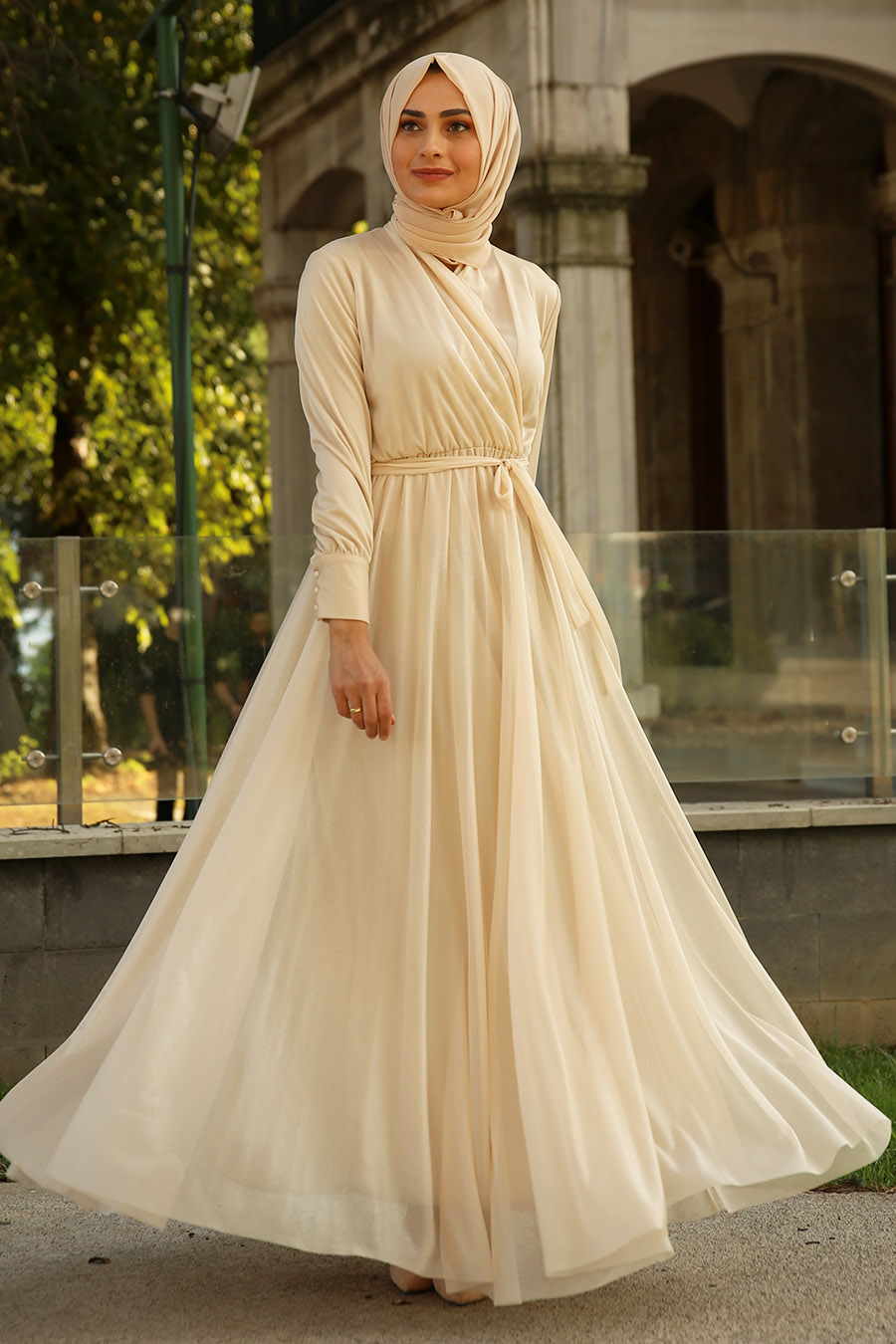 long gown beige color