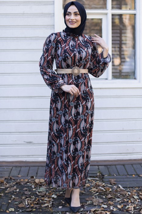 PATTERNED BLACK DRESS 