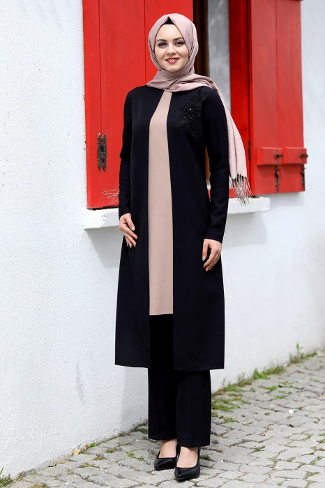 BLACK COLOR TUNIC AND PANT SUIT 