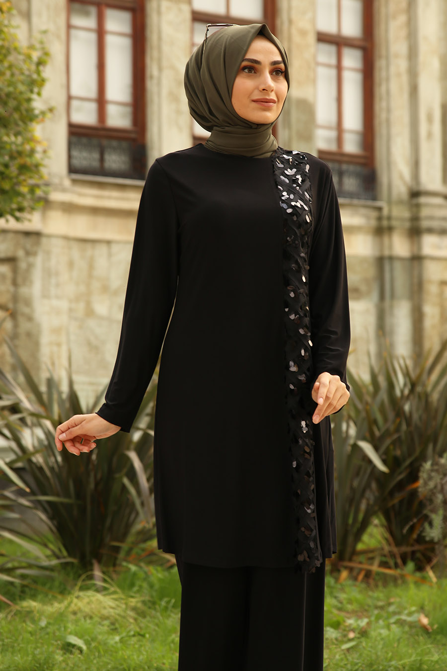 TUNIC AND PANT SUIT - BLACK 
