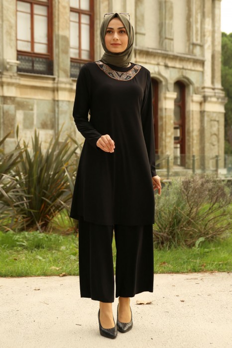 TUNIC AND PANT SUIT - BLACK 