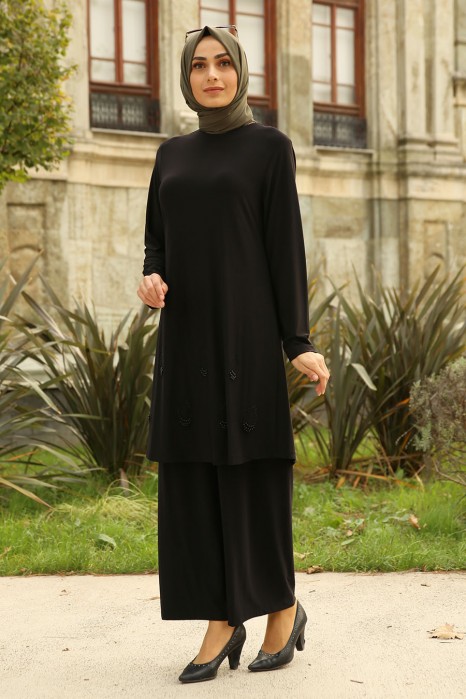 TUNIC AND PANT SUIT - BLACK 