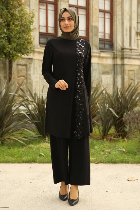 TUNIC AND PANT SUIT - BLACK 
