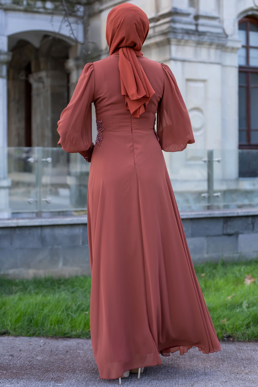 BRICK COLOR EVENING DRESS 
