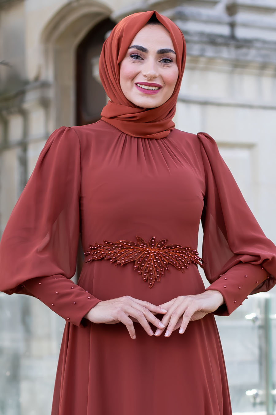 BRICK COLOR EVENING DRESS 