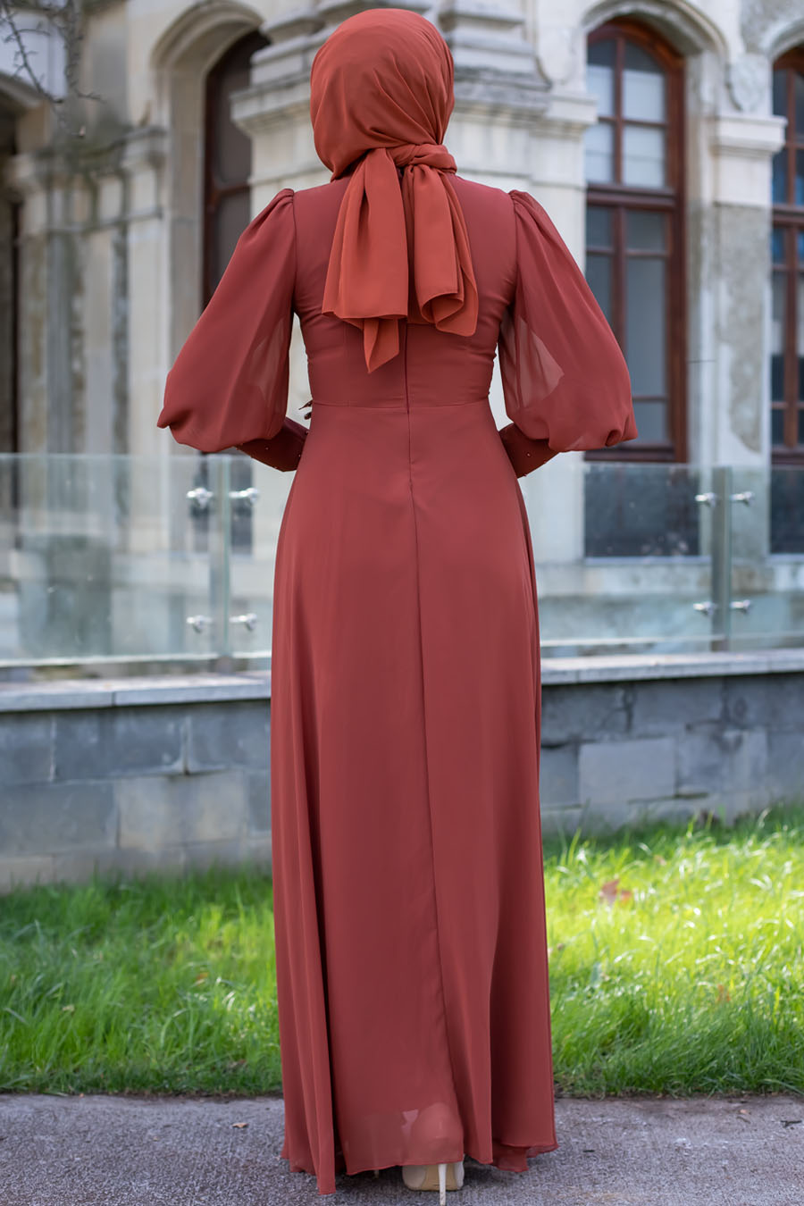 BRICK COLOR EVENING DRESS 