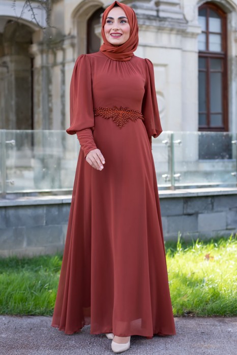BRICK COLOR EVENING DRESS 