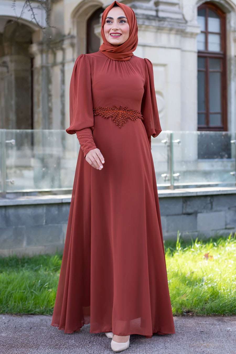 BRICK COLOR EVENING DRESS 