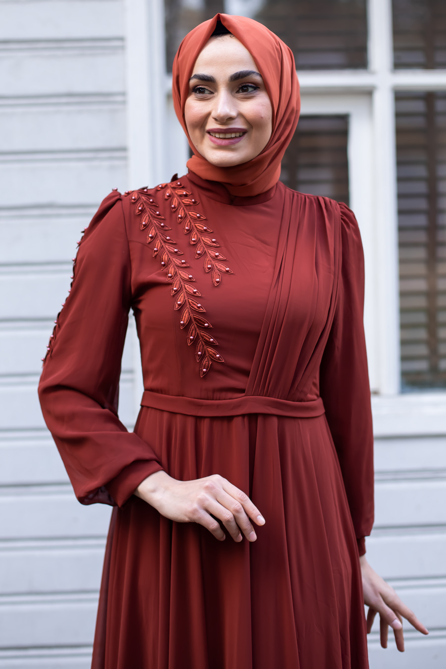 BRICK COLOR EVENING DRESS 