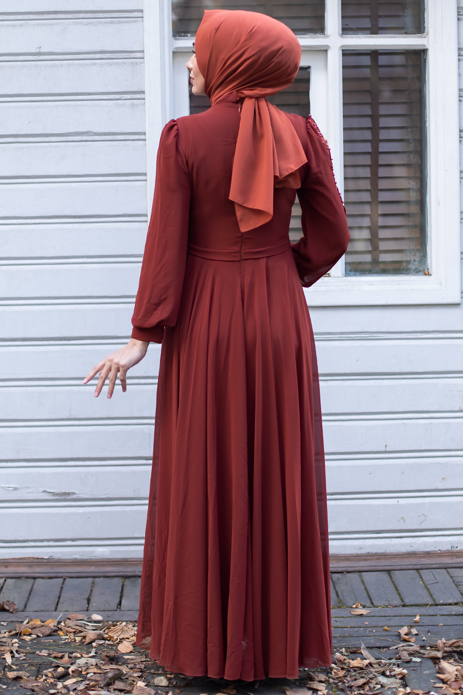 BRICK COLOR EVENING DRESS 
