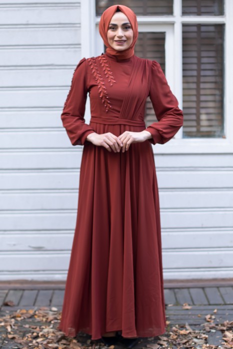 BRICK COLOR EVENING DRESS 
