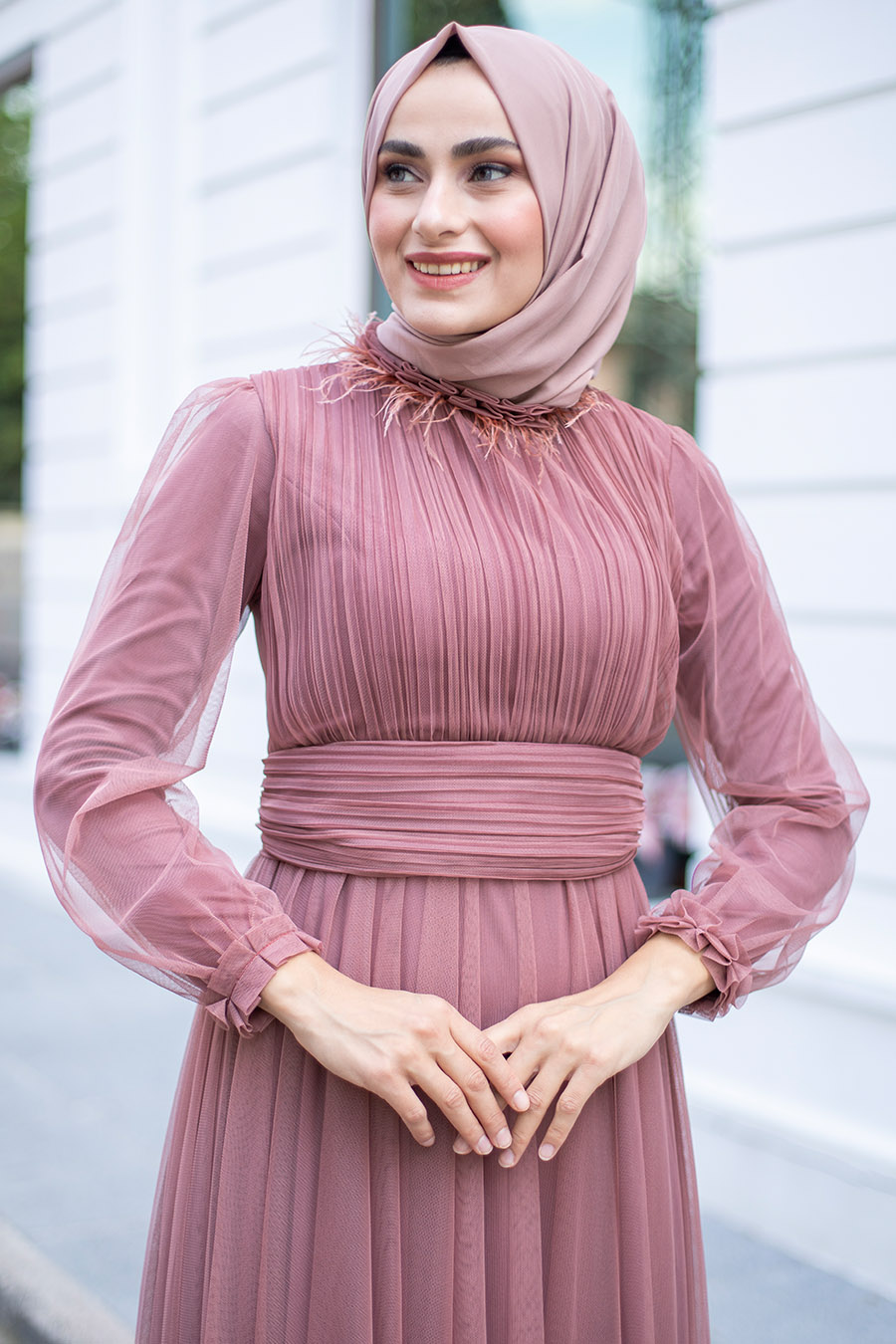 BRICK COLOR EVENING DRESS